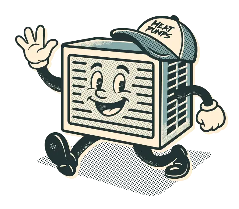 A friendly cartoon heat pump